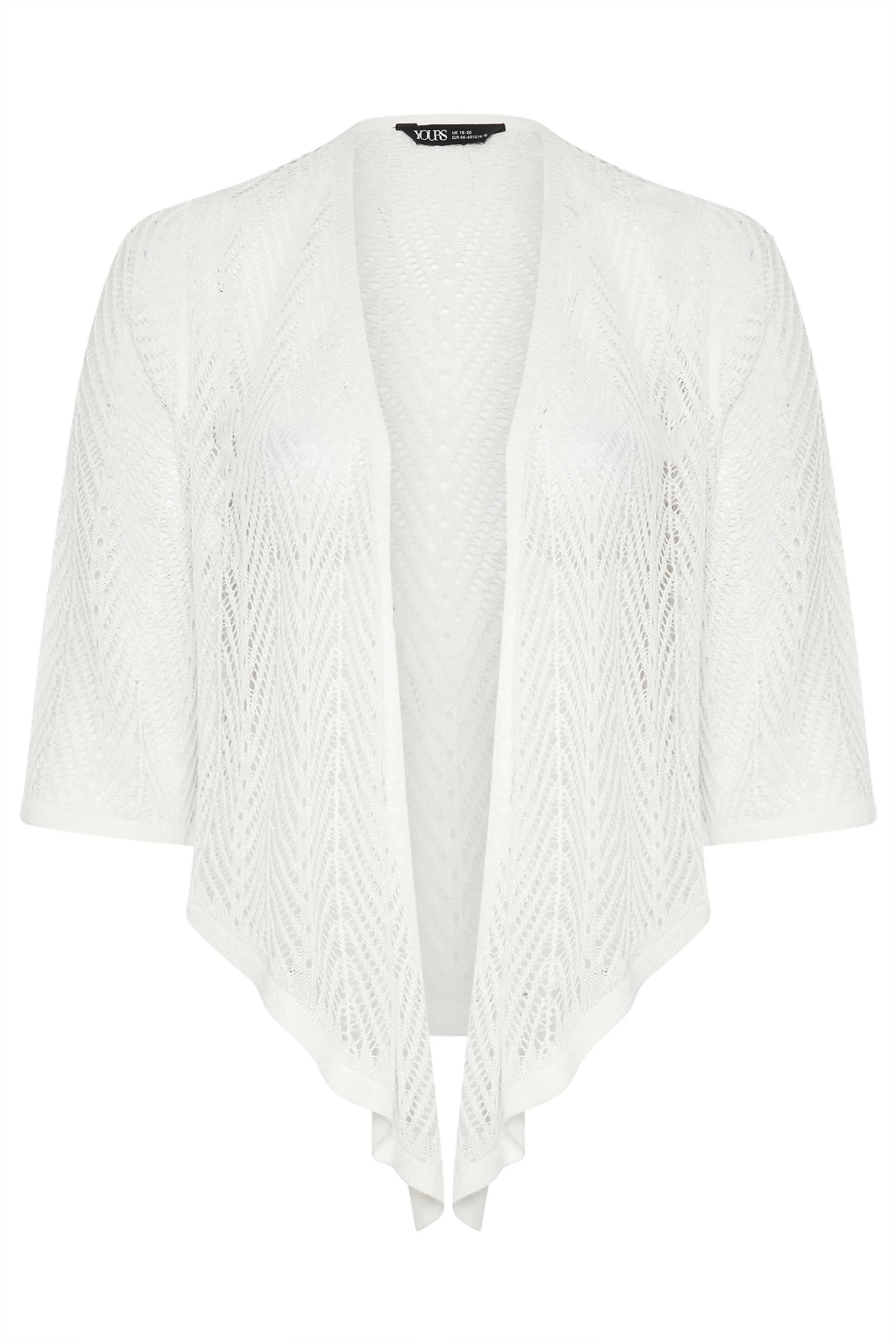 YOURS Curve White Pointelle Waterfall Cardigan